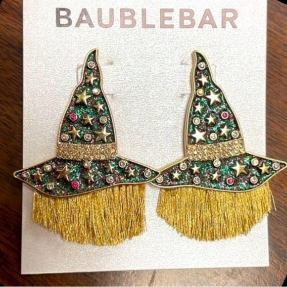Brand New BaubleBar Witch Hat w/ Hair Crystals Stars Post Earrings Halloween - Picture 1 of 14